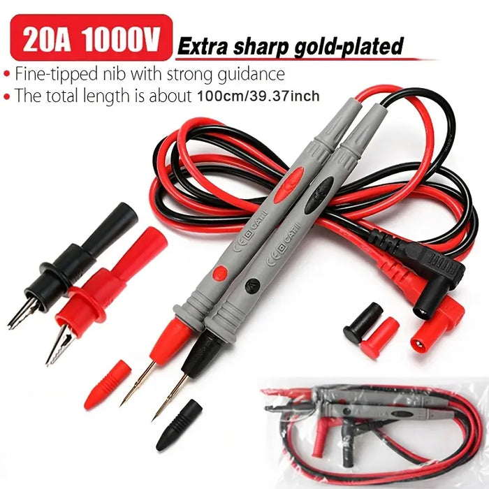 1 Set of Universal Digital Multimeter Test Leads - 1000V 20A Thin Tip Needle Probe Wire Pen Cable for Accurate Testing