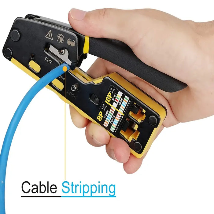 Ratcheting Modular Data Cable Crimper: The Ultimate Tool For Stripping, Cutting, and Connecting RJ11/RJ12 and RJ45 Pass-Thru Connectors!