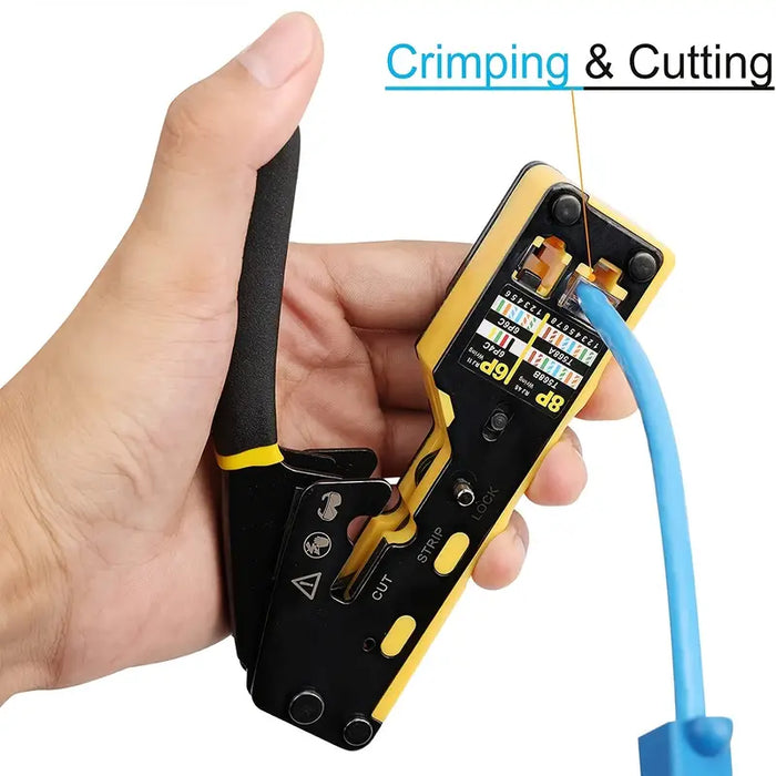 Ratcheting Modular Data Cable Crimper: The Ultimate Tool For Stripping, Cutting, and Connecting RJ11/RJ12 and RJ45 Pass-Thru Connectors!